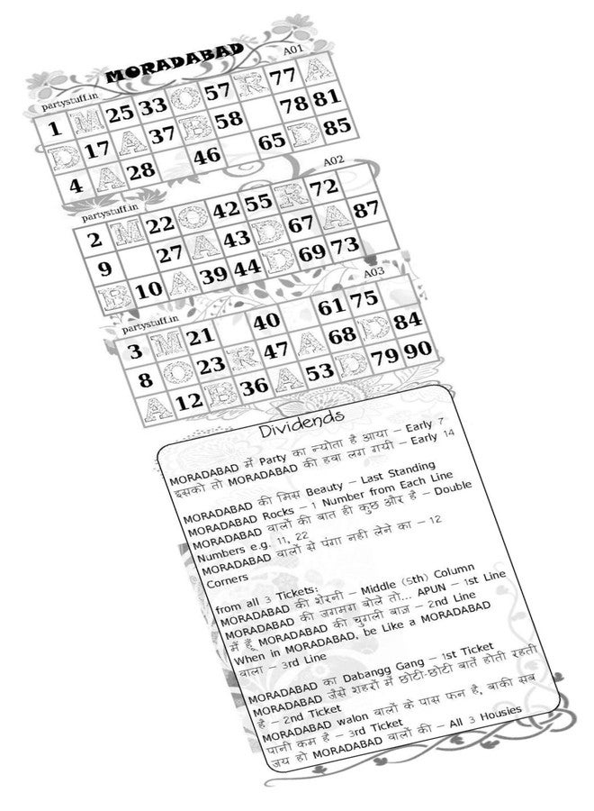 PartyStuff Tambola Housie - Moradabad City Triplet Classic Grids Dividend (150 Piece) - Image 1